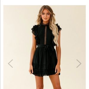Oakland High Neck Ruffle Detail Dress Black